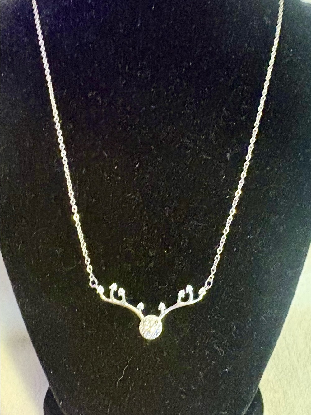 Moissanite and Silver Antler Pendant Necklace - Women Jewelry